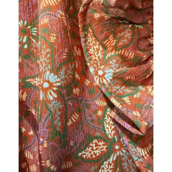 Aureum Women's Floral Ruffle Top Boho Style Size L 100% Rust/Orange - Picture 8 of 10